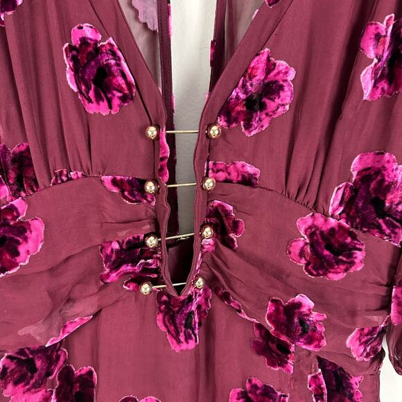 For Love & Lemons Sophie Velvet Floral Mini Dress XS Extra Small READ - Picture 7 of 14